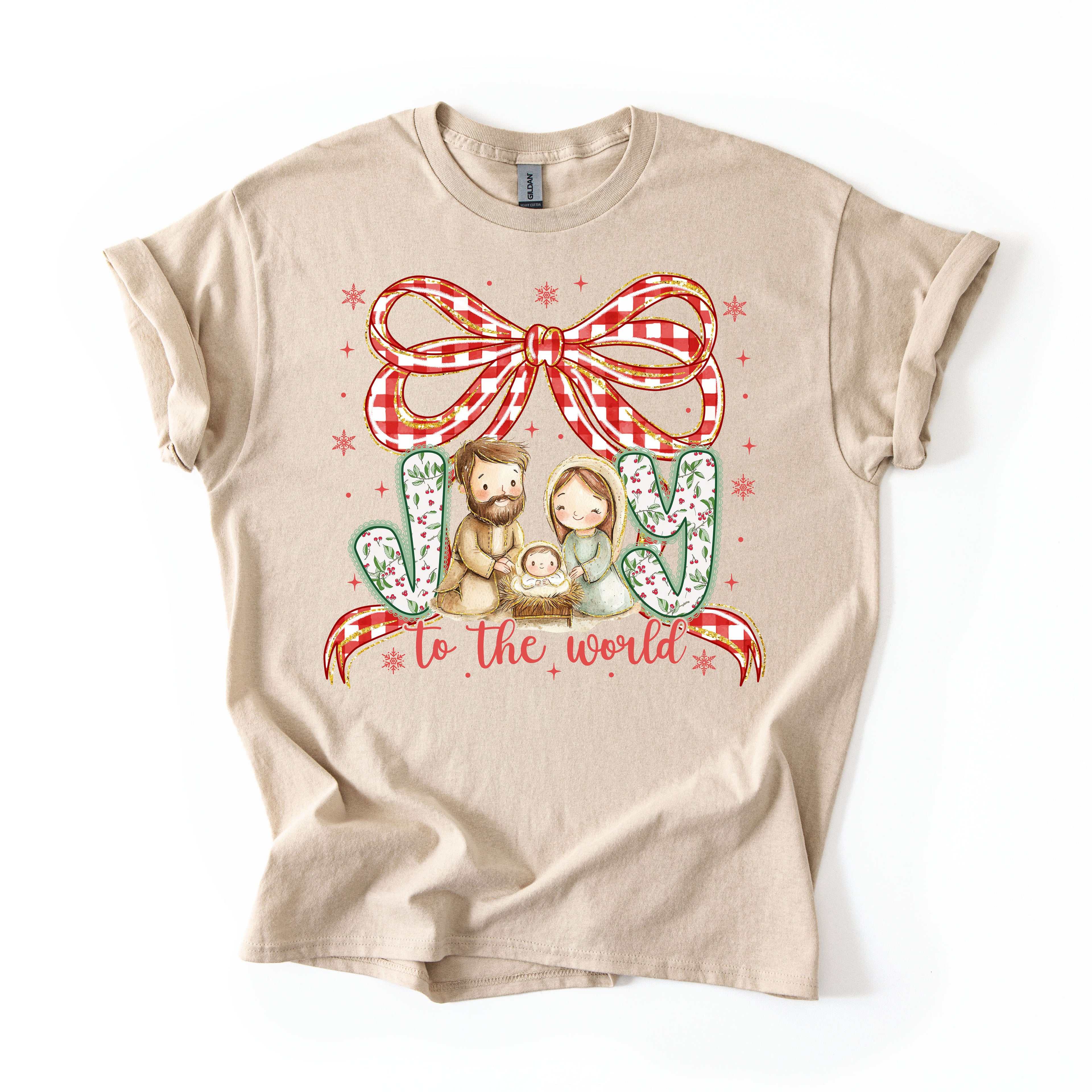 Joy to the World Christmas Nativity Bow Tee