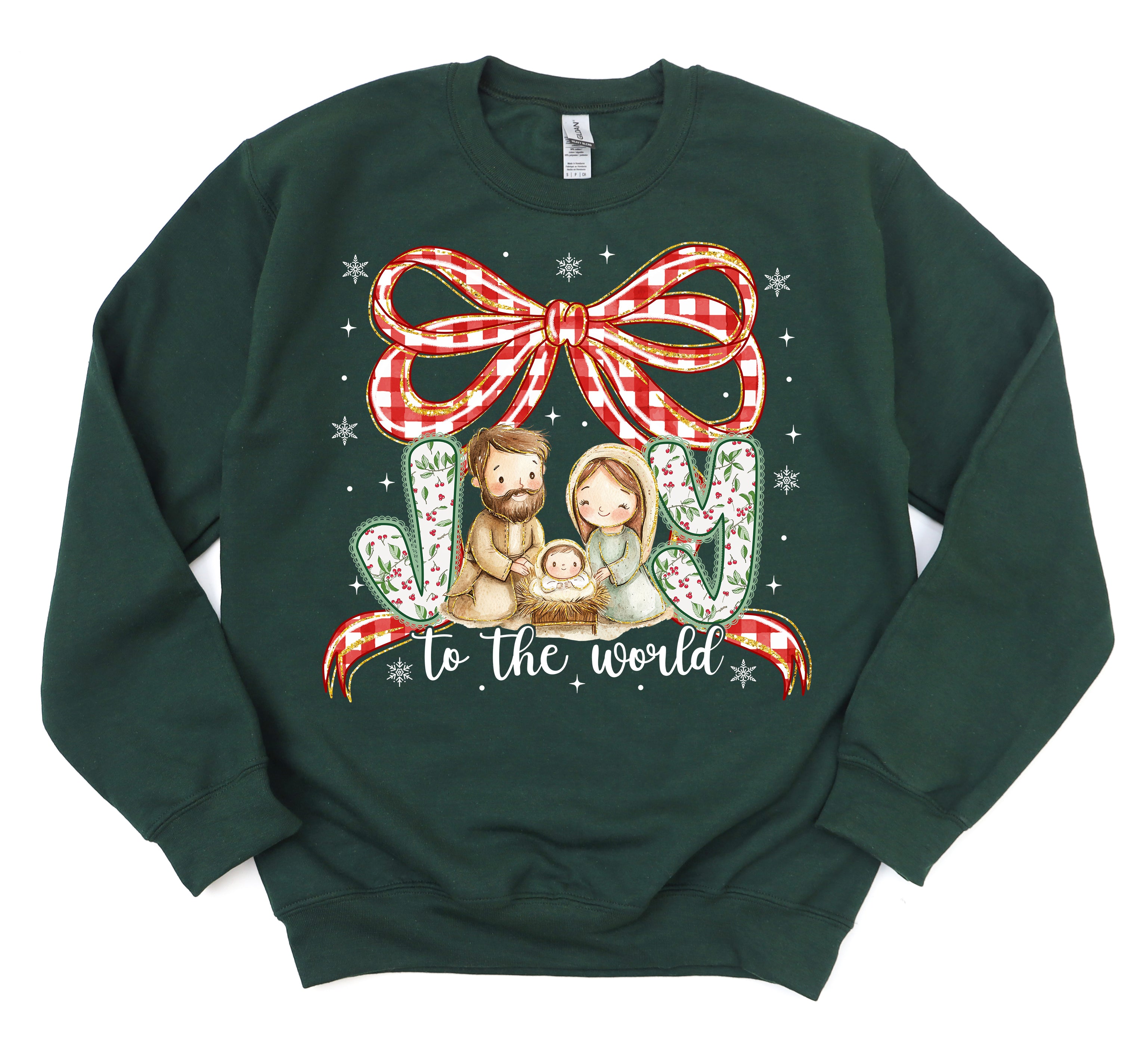 Joy to the World Christmas Nativity Bow Crewneck