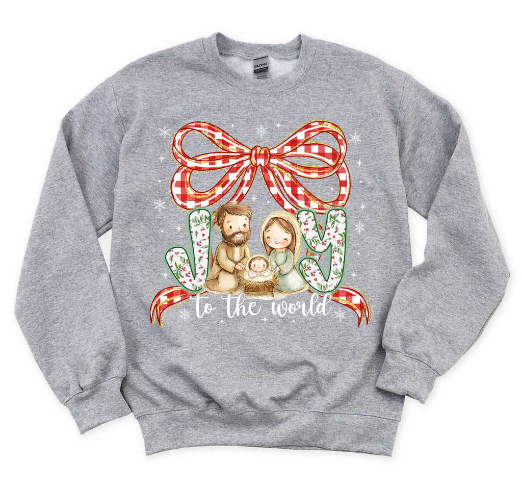 Joy to the World Christmas Nativity Bow Crewneck