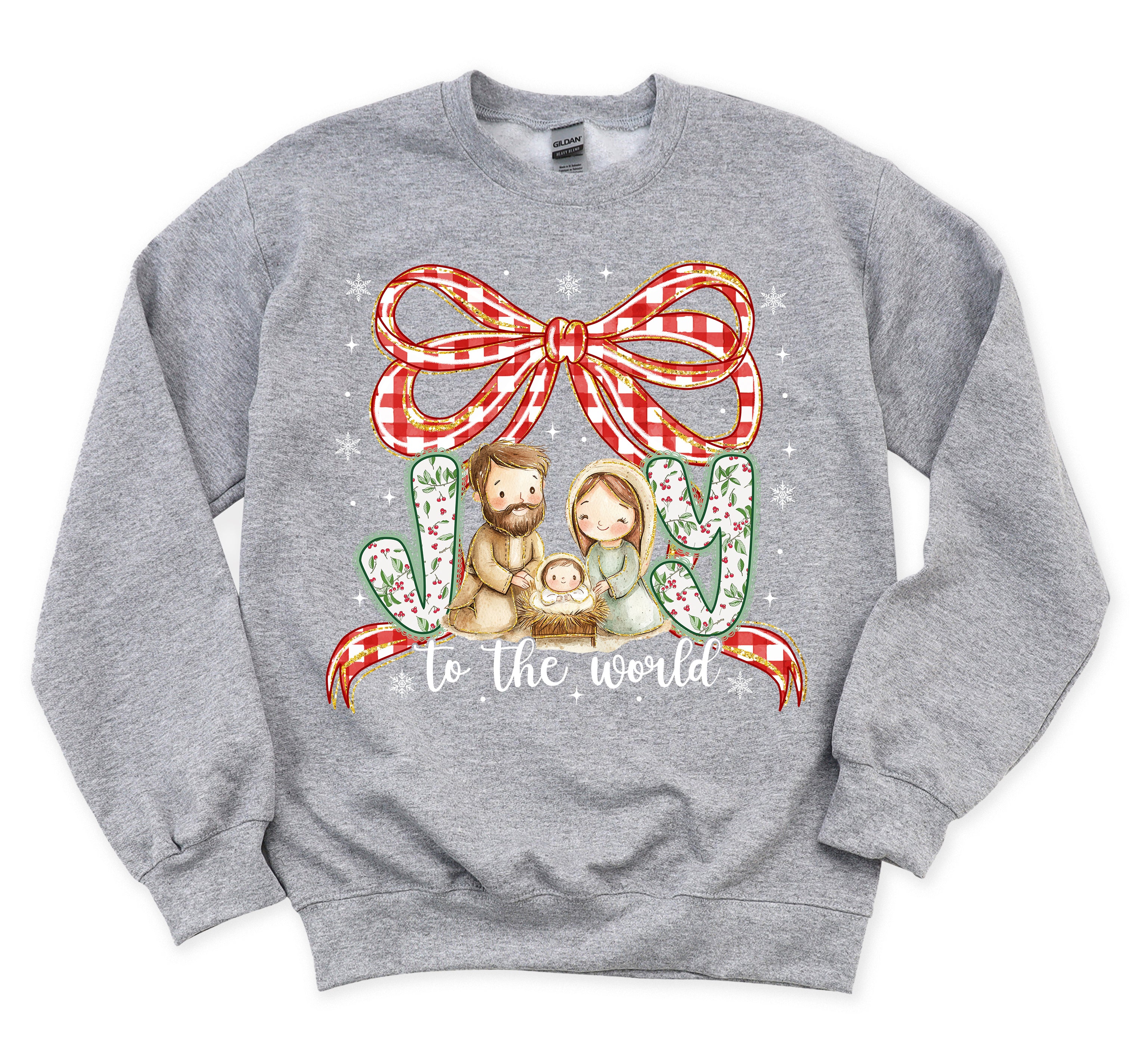 Joy to the World Christmas Nativity Bow Crewneck